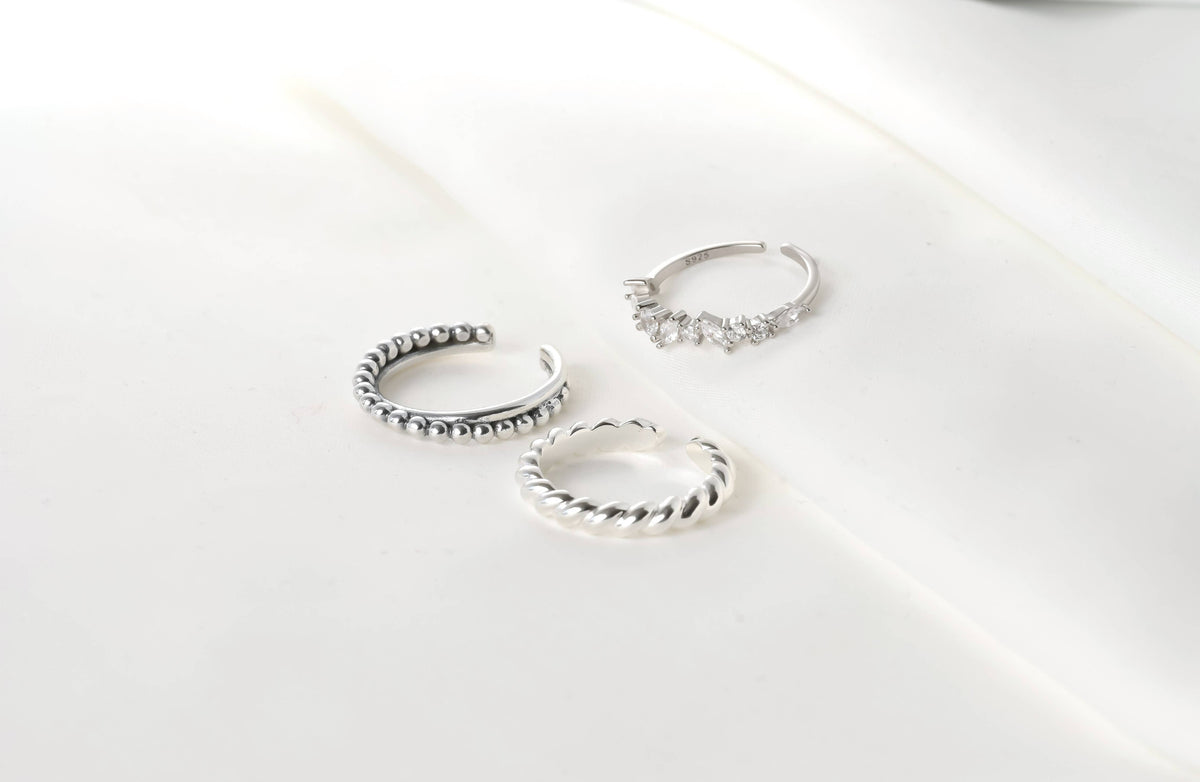 925 Silver Open Rings - Diamond Ring - Croissant Ring