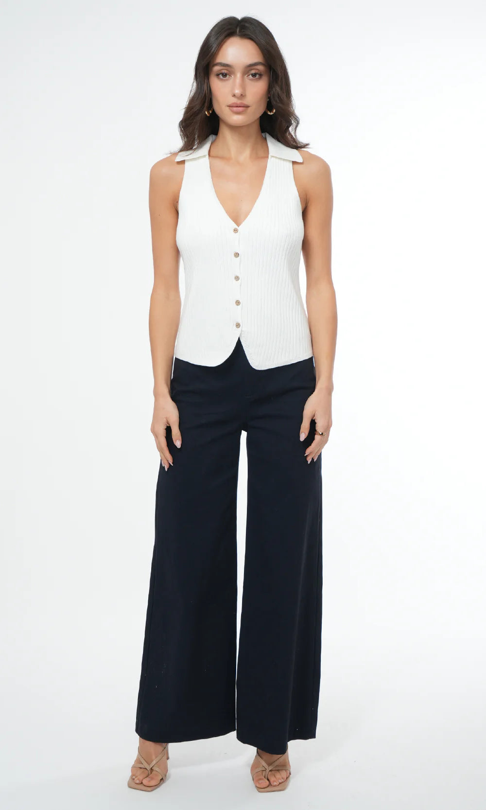 Tatiana Button Front Collared Knit Vest