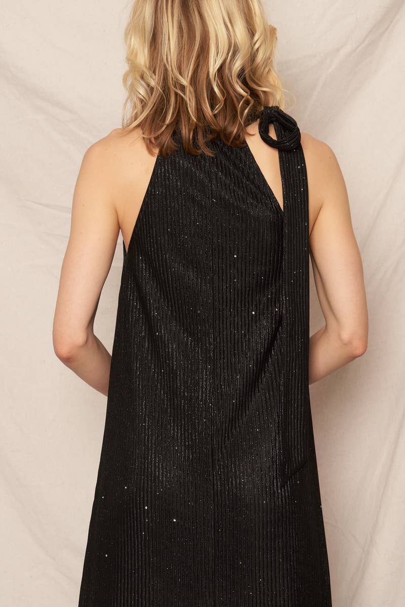 Metallic Chevron Print Halter Dress