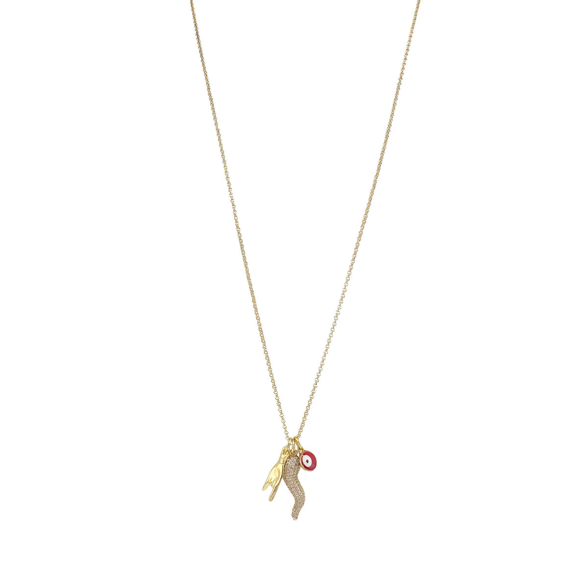 Lisa CZ Italian Horn &amp; Evil Eye Necklace