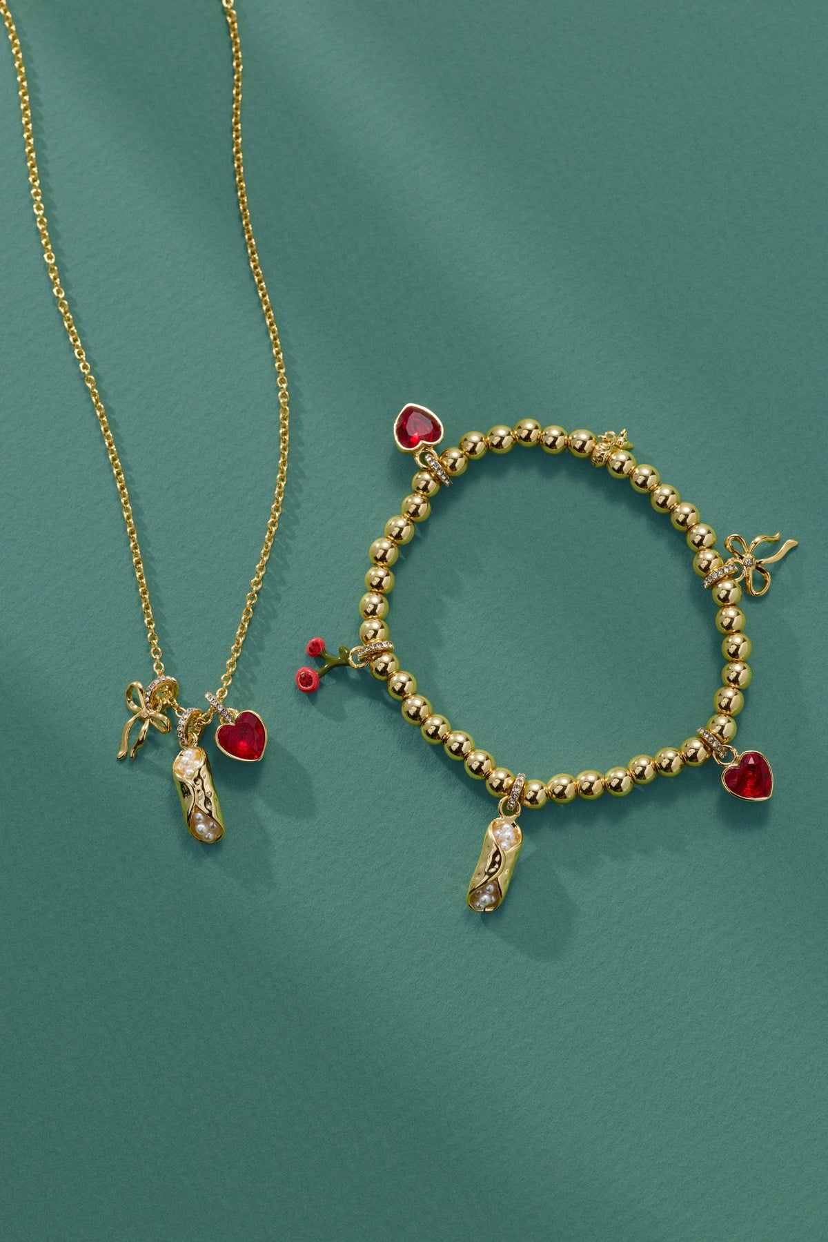 'There Cannoli Be You' Bow &amp; Heart Multi Charm Cluster Necklace