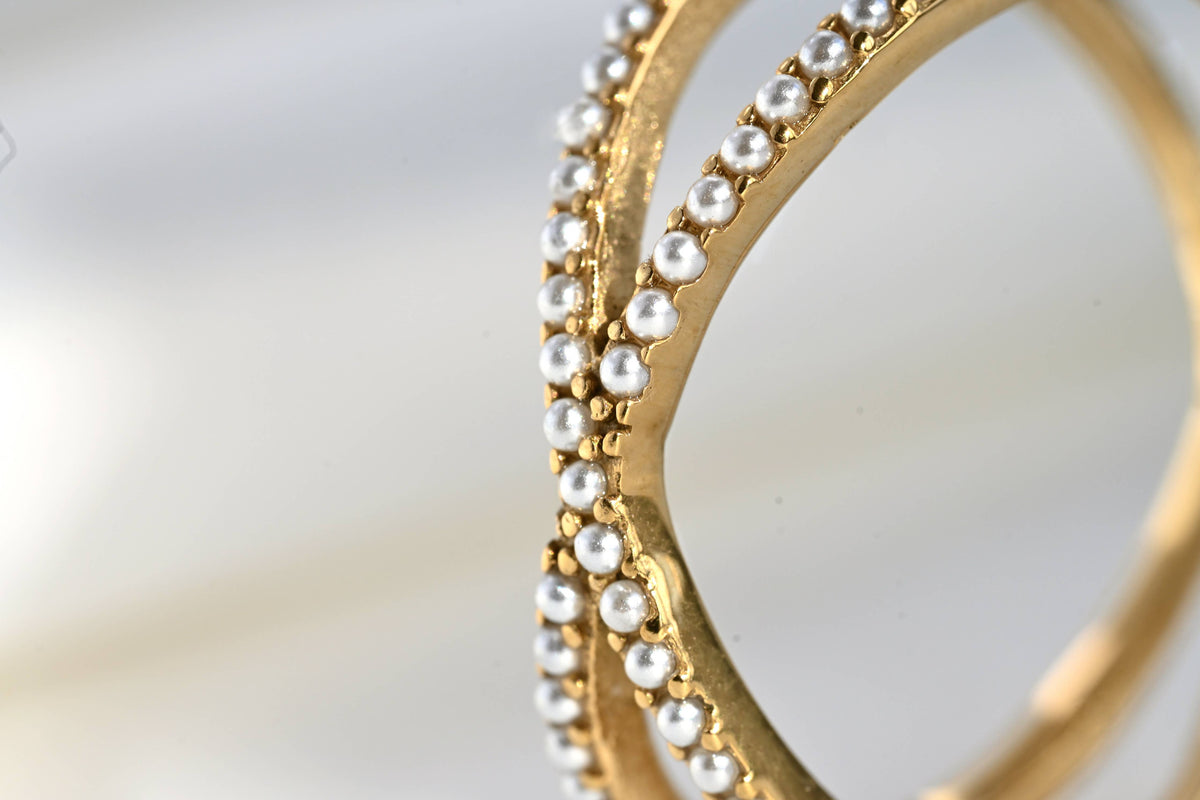 Pave Pearl Criss Cross Ring - Waterproof Gold X Pearl Ring
