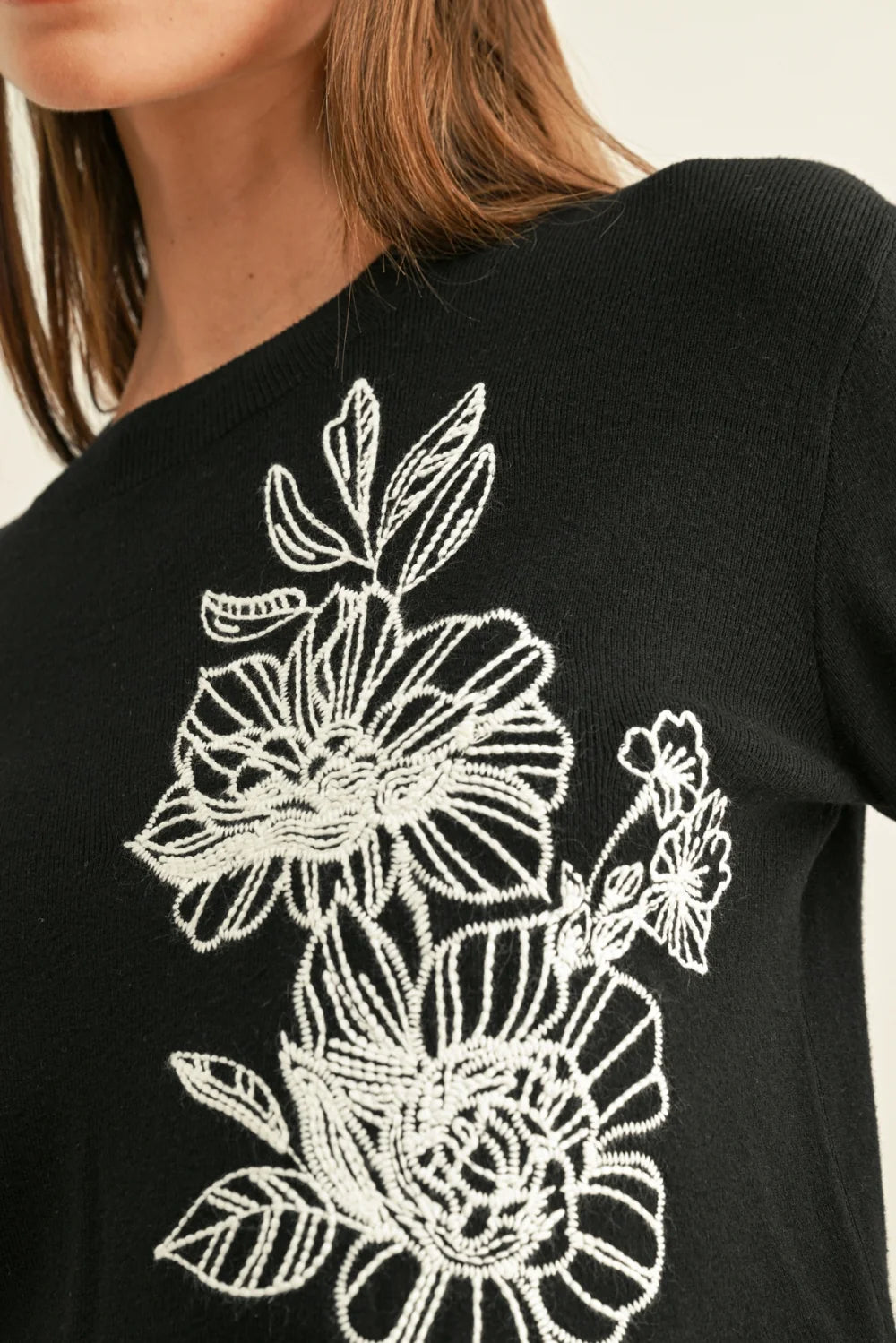 Itzel Floral Embroidery Knit Top