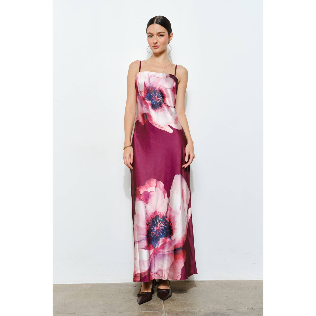 Floral Satin Maxi Dress