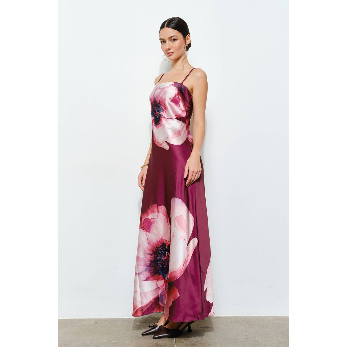 Floral Satin Maxi Dress