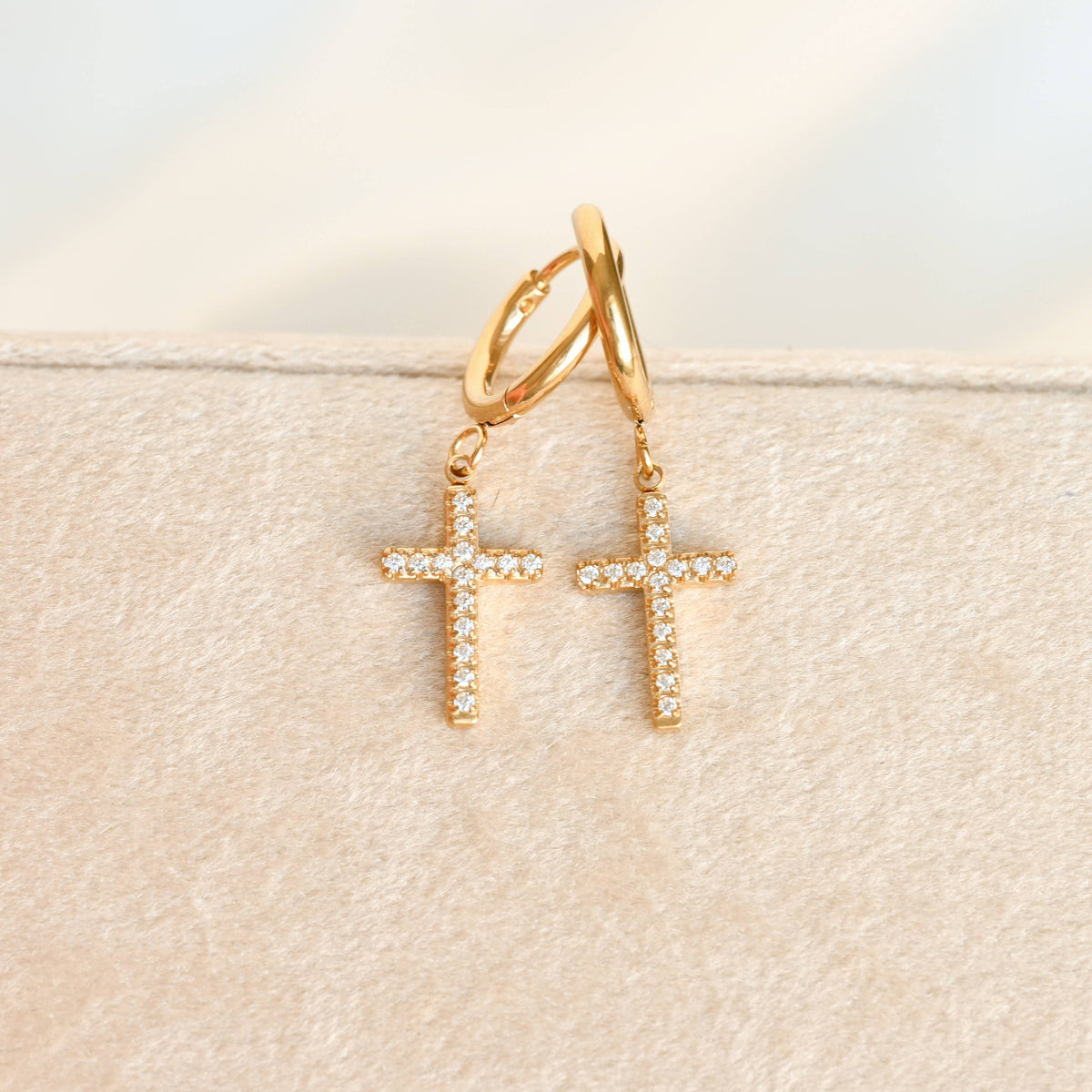 Pave Cross Hoops