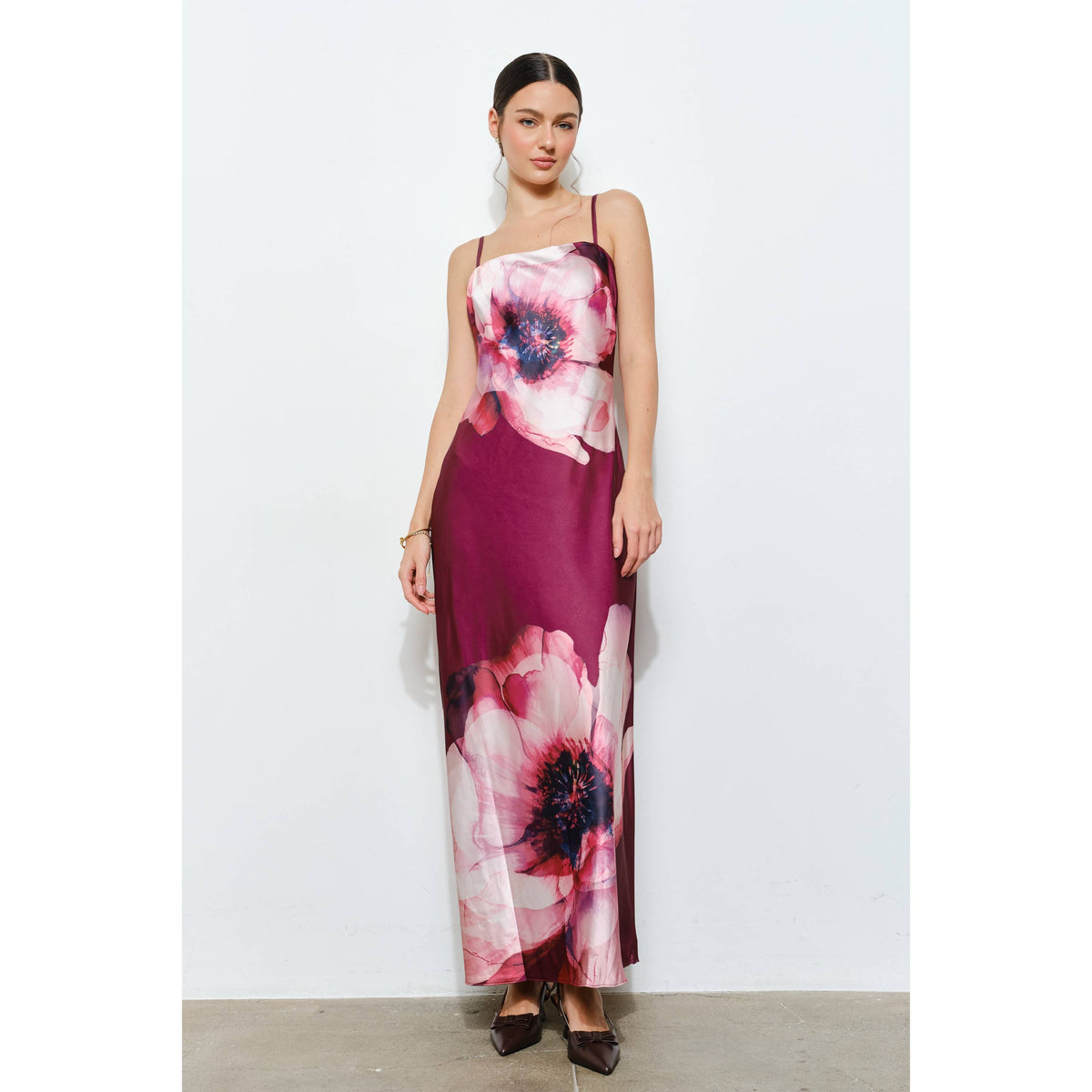 Floral Satin Maxi Dress