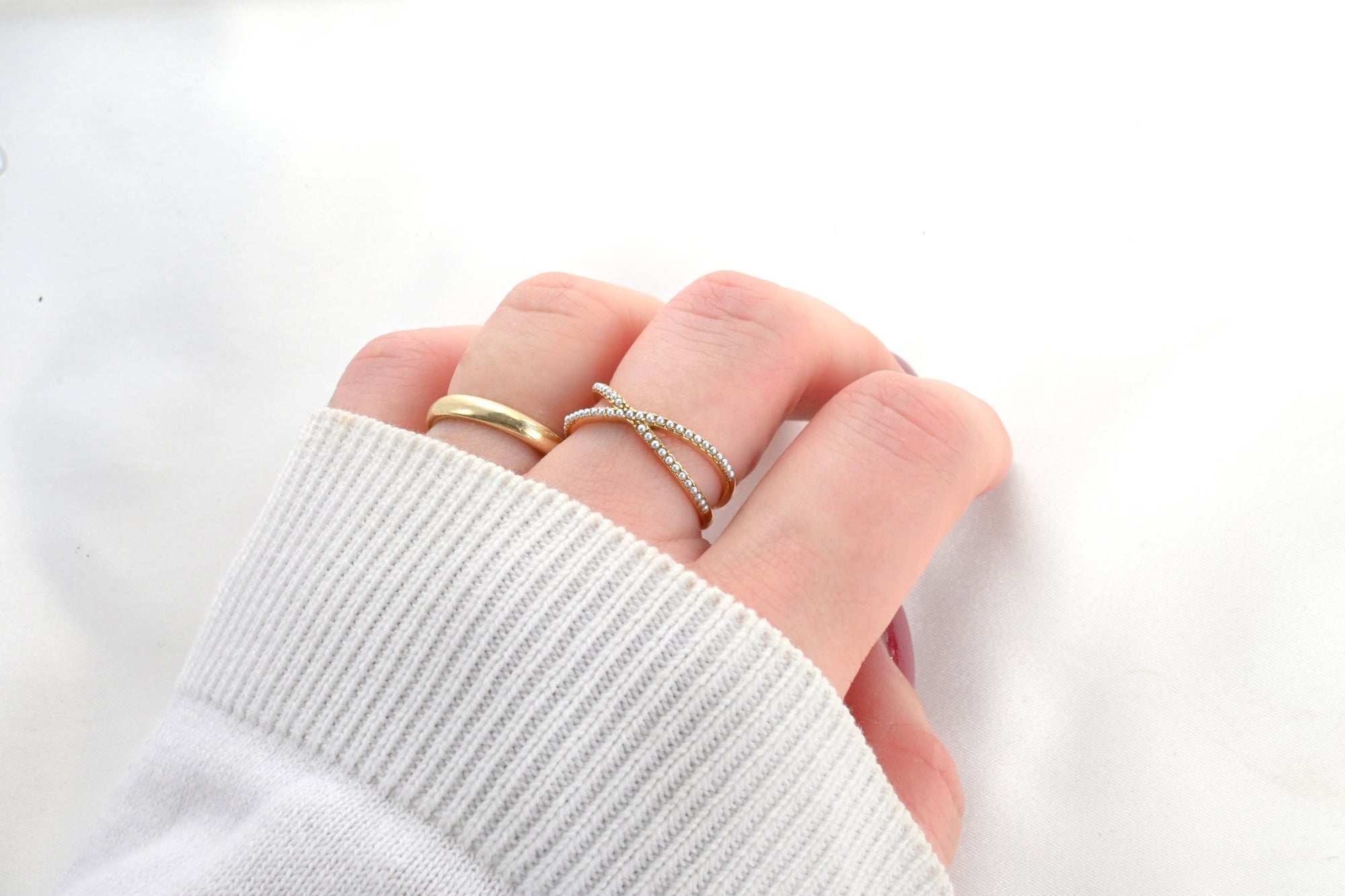 Pave Pearl Criss Cross Ring - Waterproof Gold X Pearl Ring