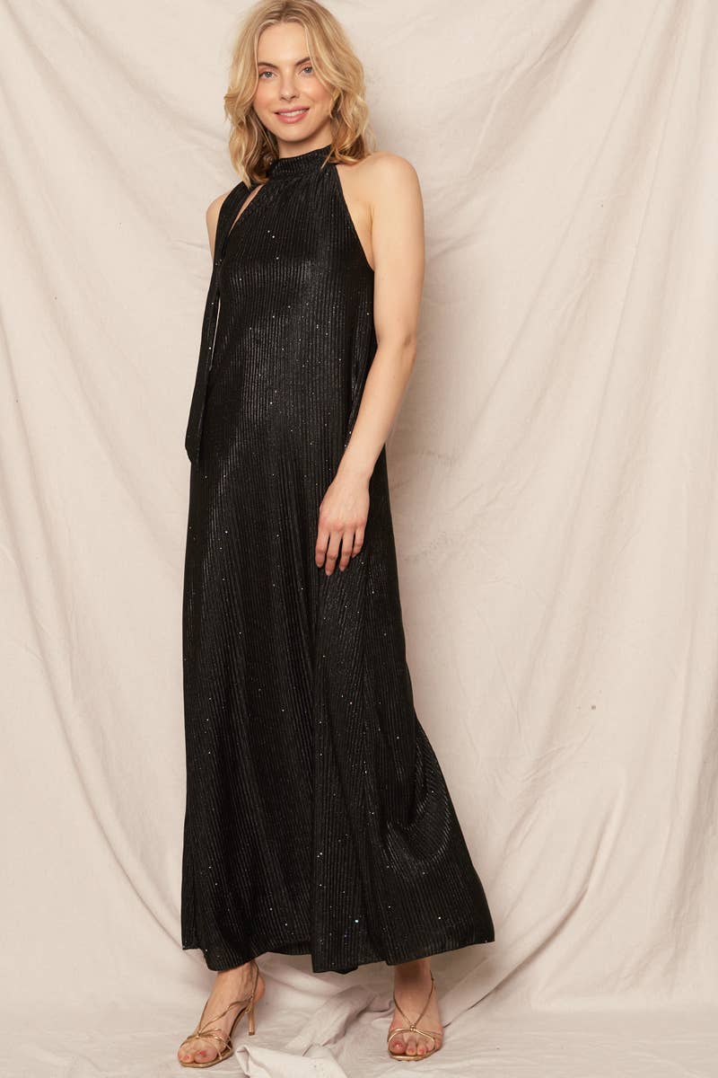 Metallic Chevron Print Halter Dress