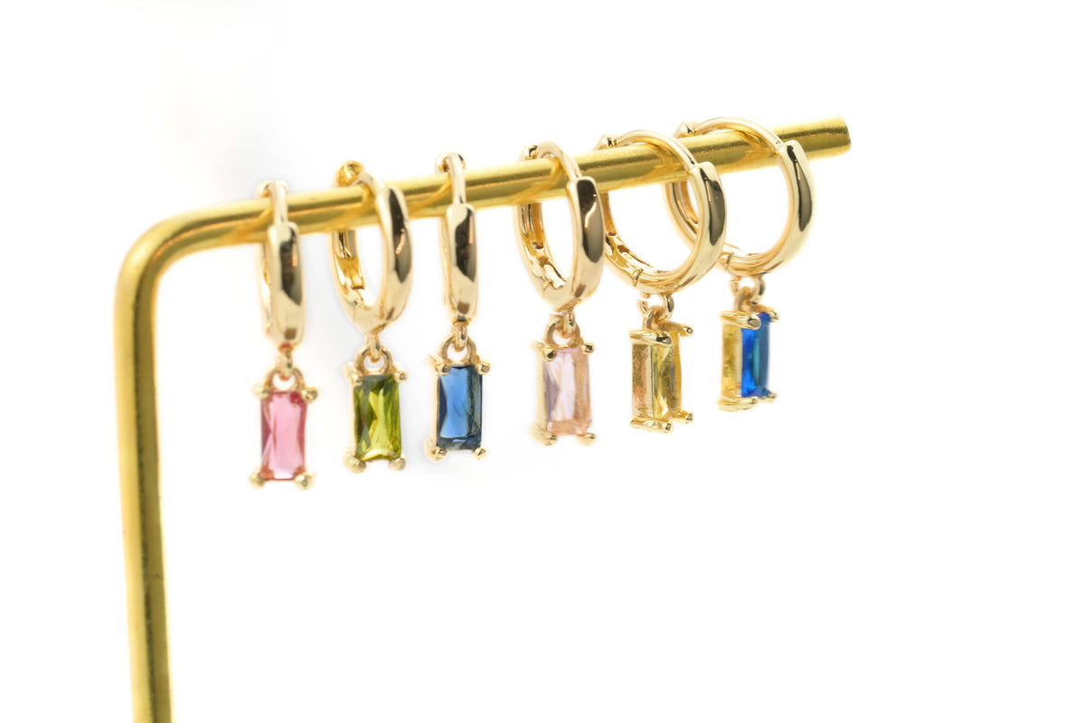 Baguette Birthstone Hoops