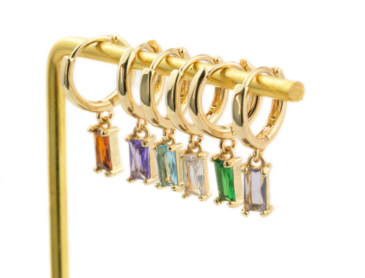 Baguette Birthstone Hoops