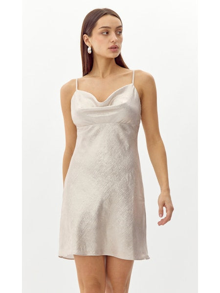 Atrina Metallic Cowl Neck Dress