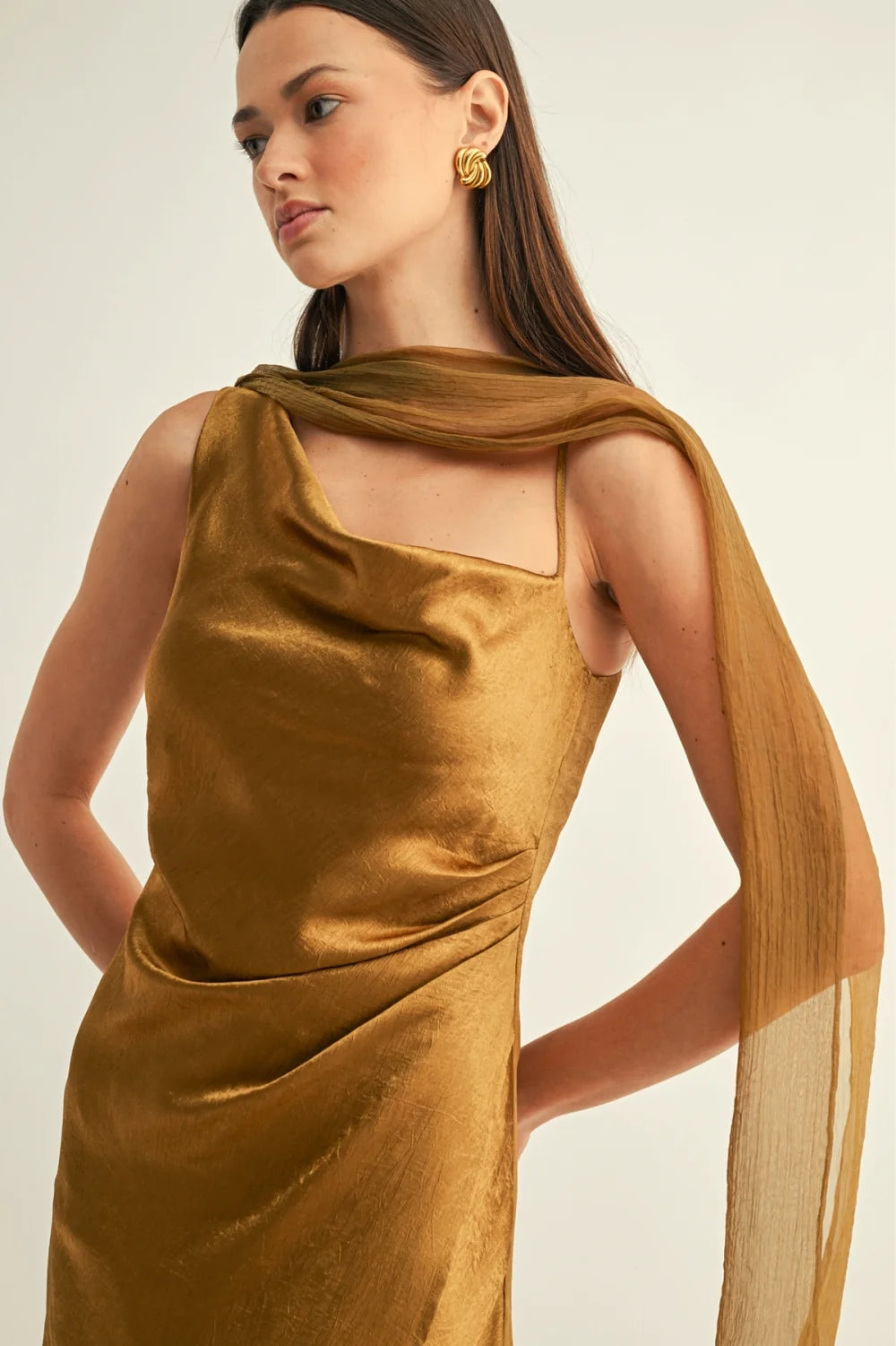 Kenny Contrast Scarf Cowl Neck Dress