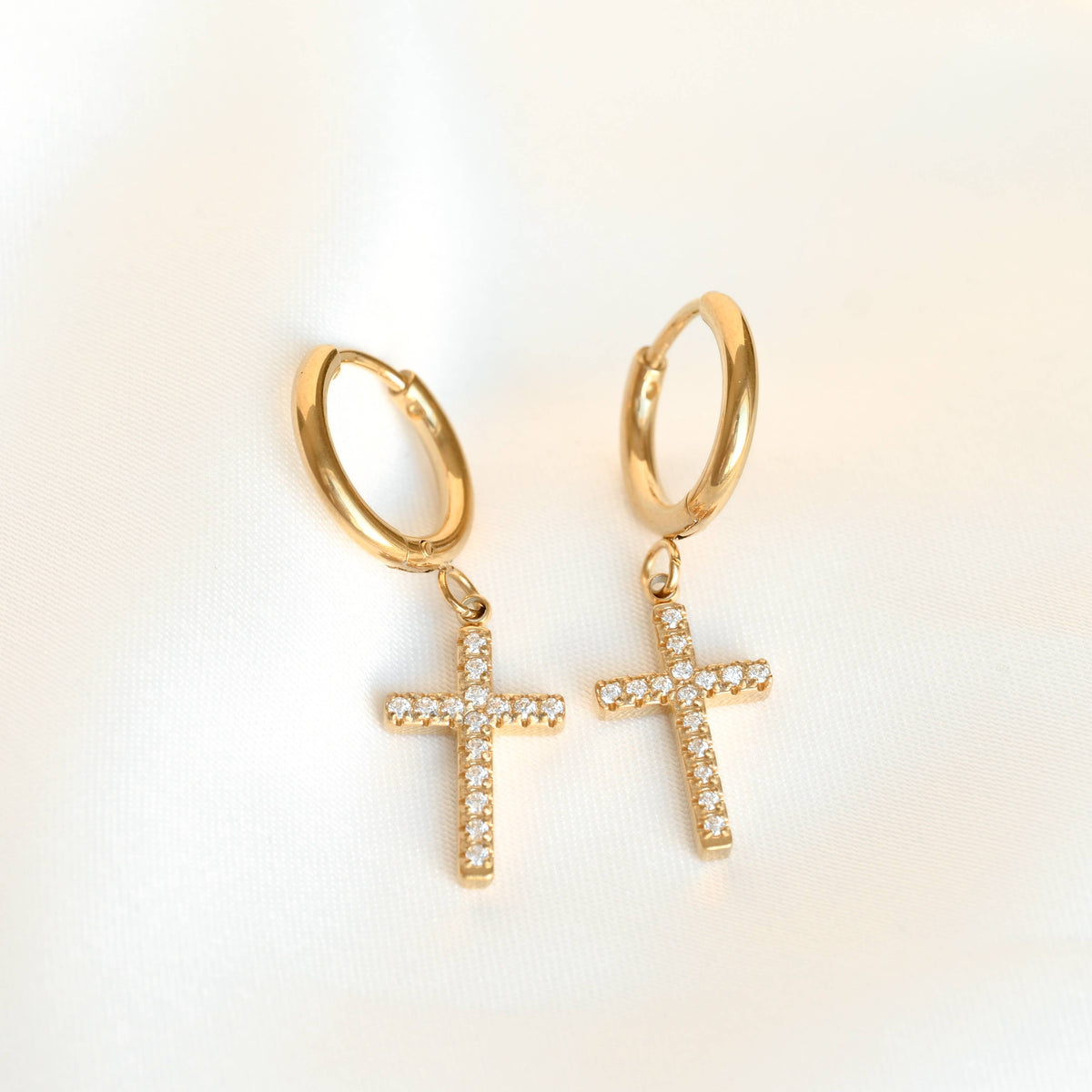Pave Cross Hoops