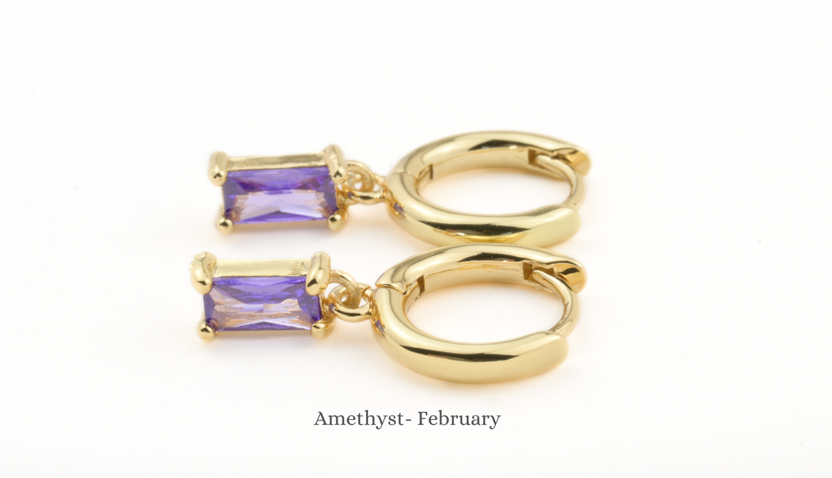 Baguette Birthstone Hoops