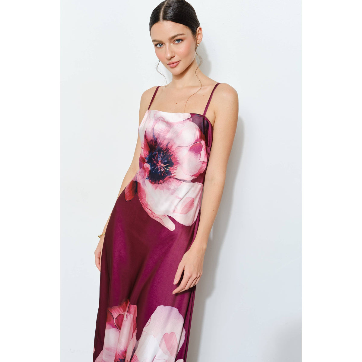 Floral Satin Maxi Dress