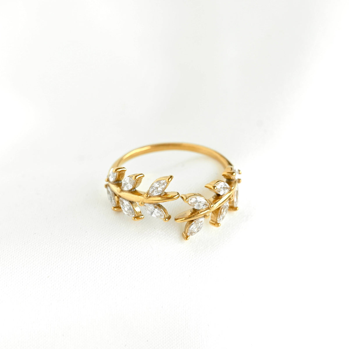 Gold Marquise CZ Olive Branch Ring - Stainless Steel