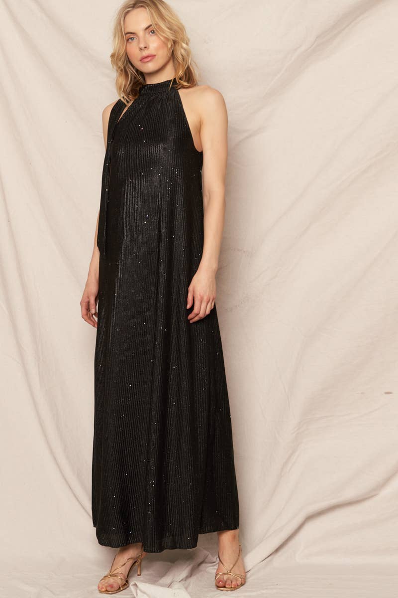 Metallic Chevron Print Halter Dress