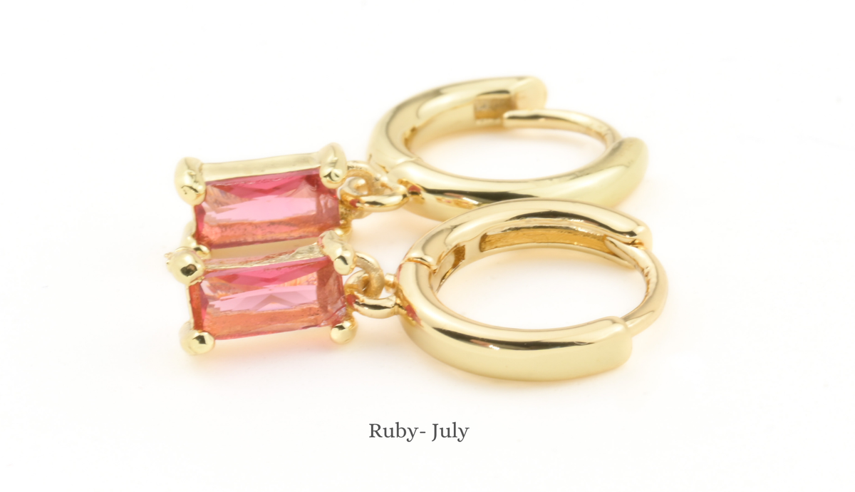 Baguette Birthstone Hoops