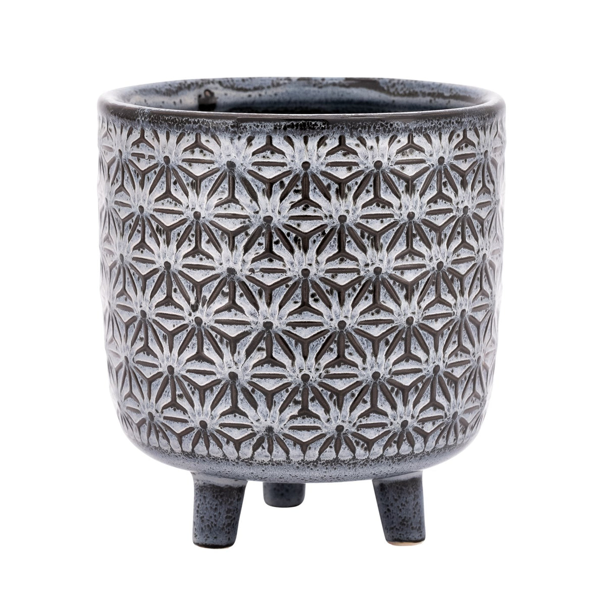 Star Black Glazed Cermaic 5.25x6” footed drop pot planter