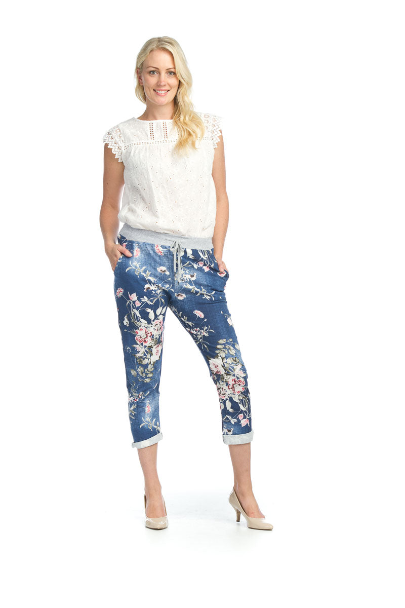 Denim Floral Pant